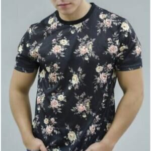 PacSun Floral Jersey T Shirt Mens Black Mesh Lined Crew Neck Medium A003162